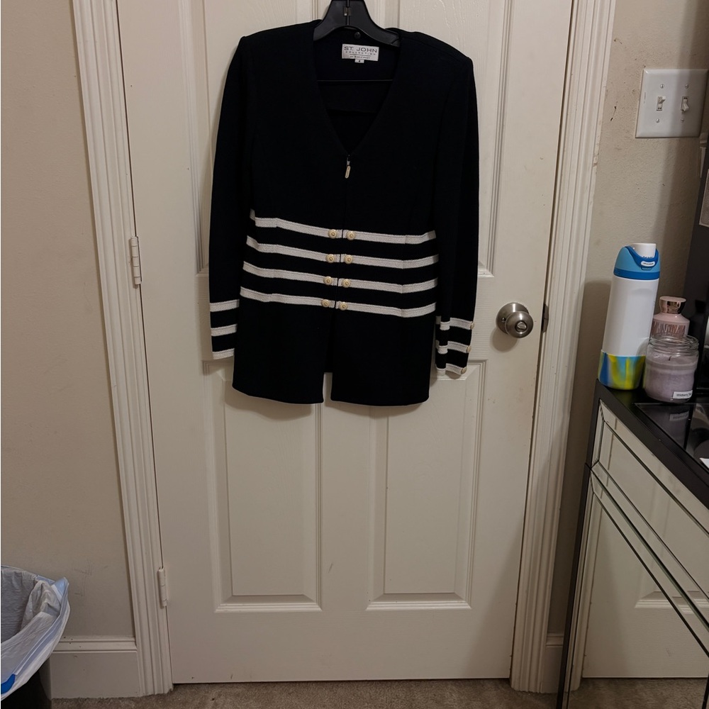 St. John Collection Black and White Striped Cardigan